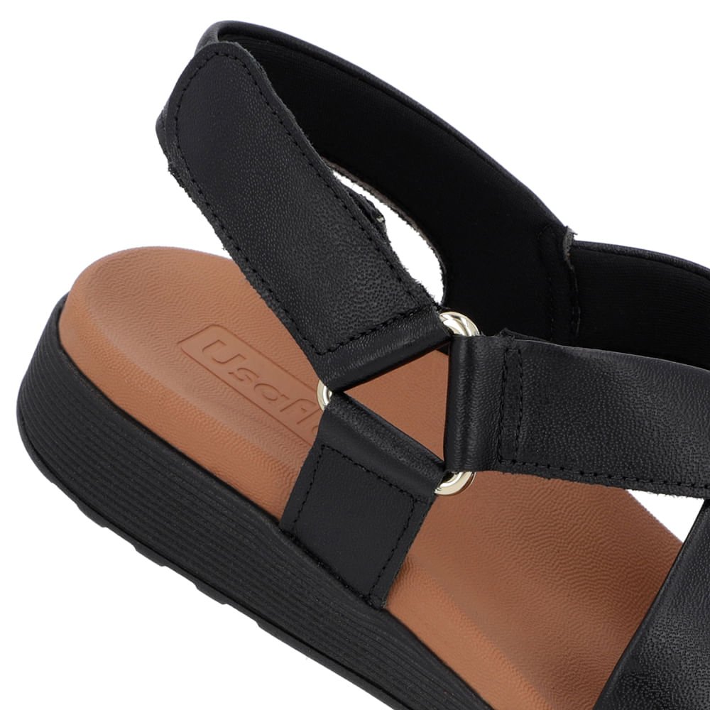 Sandália Tiras Couro Preta Ajuste Fecho-Flex Preto 4