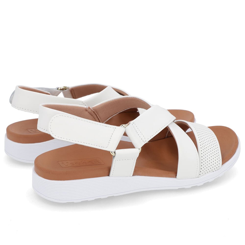 Sandália Tiras Couro Branca Ajuste Fecho-Flex Branco 3