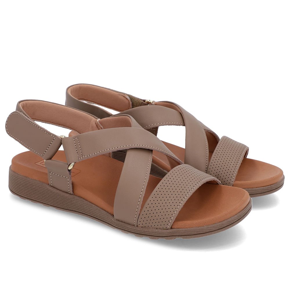 Sandália Tiras Couro Marrom Ajuste Fecho-Flex Marrom 2