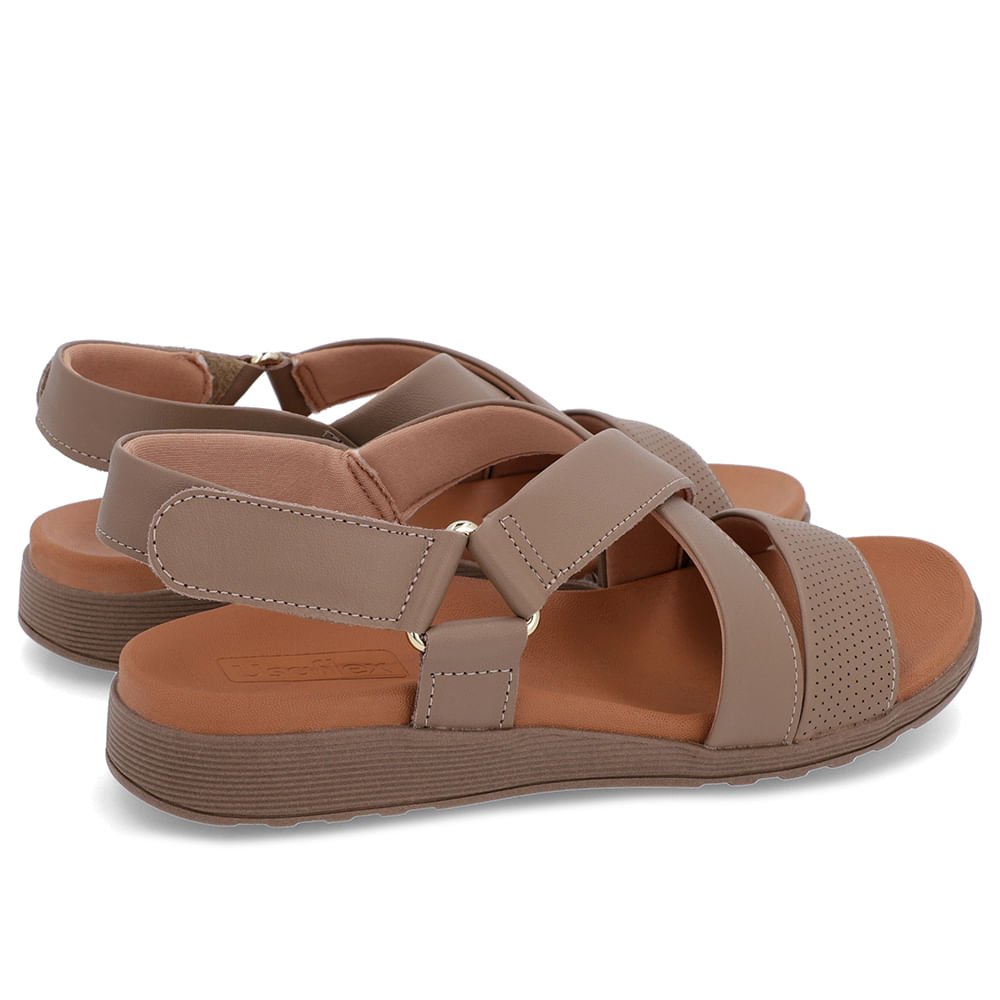 Sandália Tiras Couro Marrom Ajuste Fecho-Flex Marrom 3