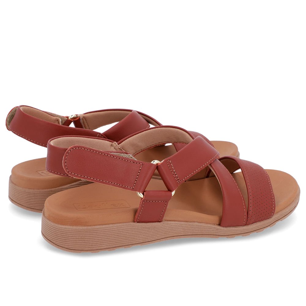 Sandália Tiras Couro Marrom Ajuste Fecho-Flex Marrom 3