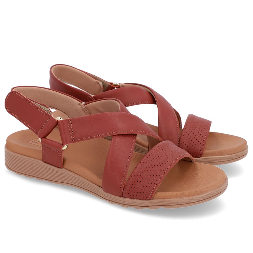 Sandália Tiras Couro Marrom Ajuste Fecho-Flex Marrom 2