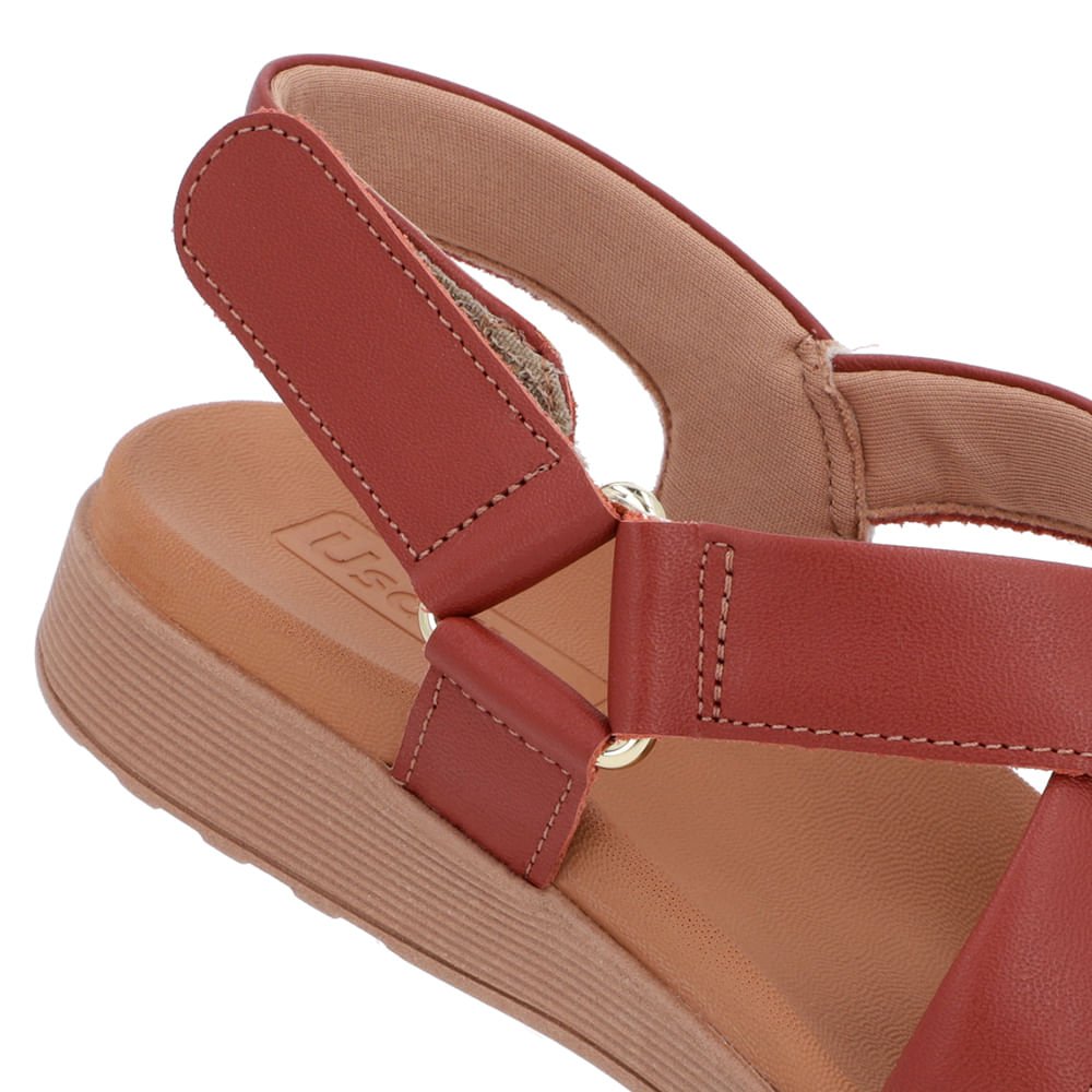 Sandália Tiras Couro Marrom Ajuste Fecho-Flex Marrom 4