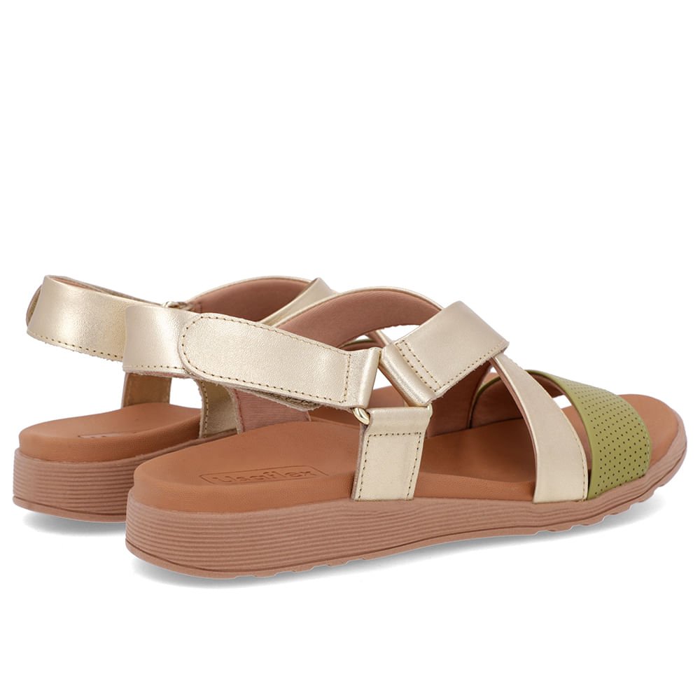 Sandália Tiras Couro Dourado Ajuste Fecho-Flex Dourado 3