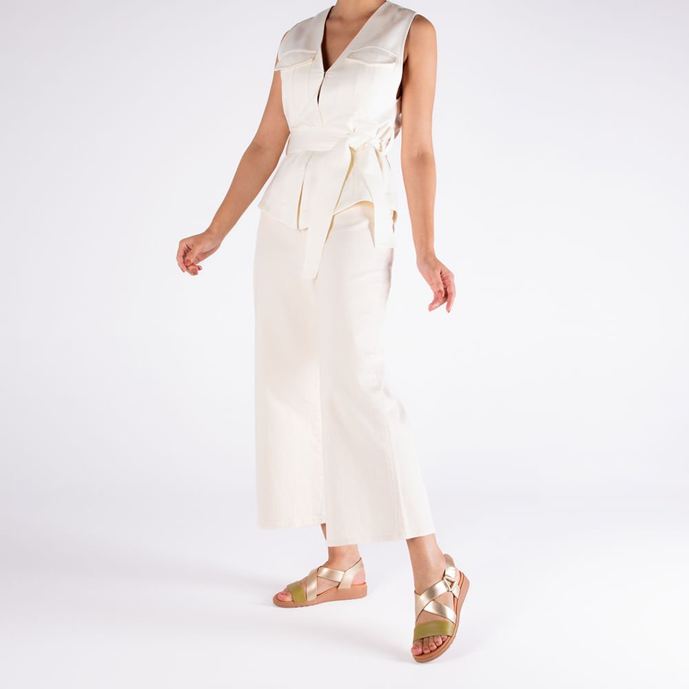 Sandália Tiras Couro Dourado Ajuste Fecho-Flex Dourado 4