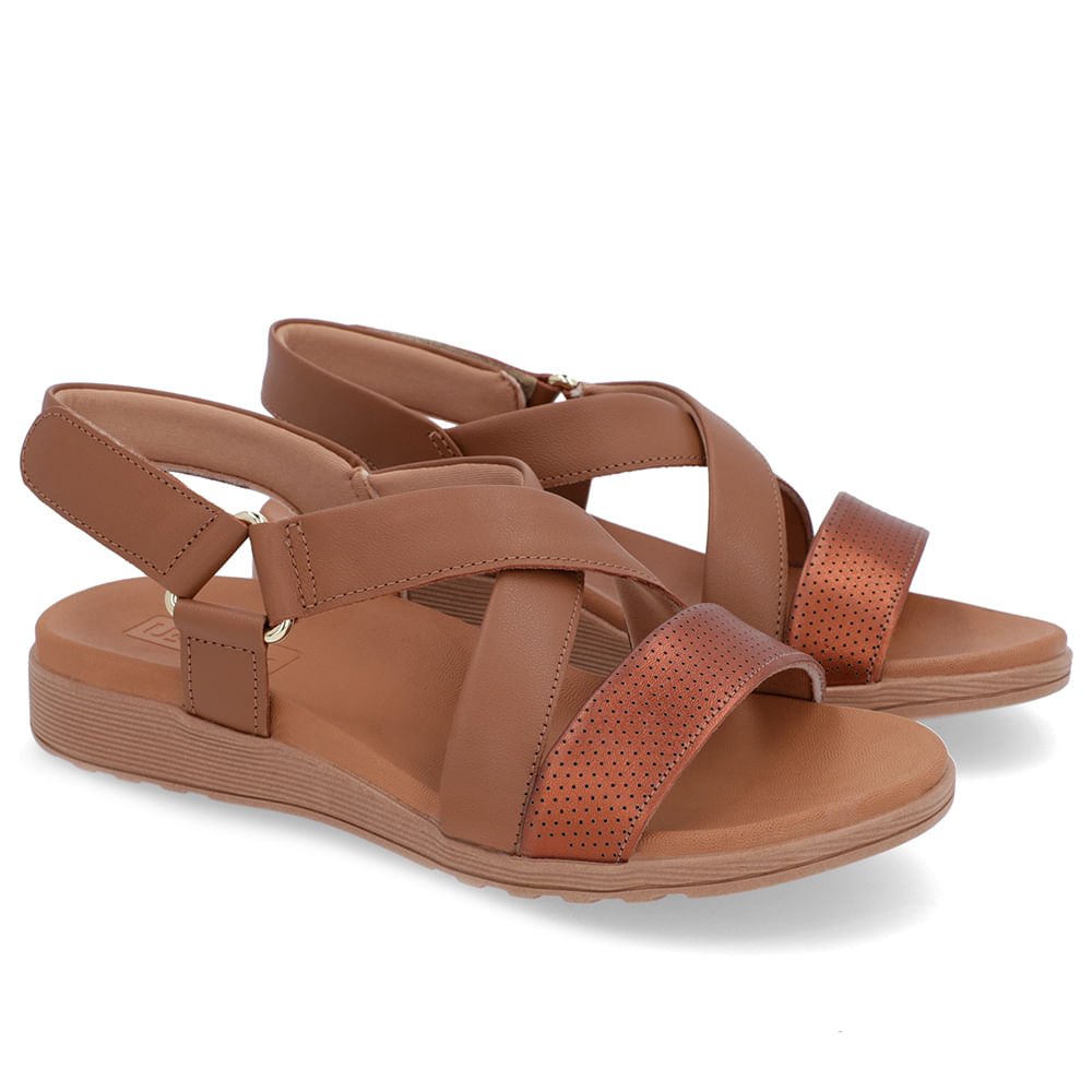 Sandália Tiras Couro Marrom Ajuste Fecho-Flex Marrom 2