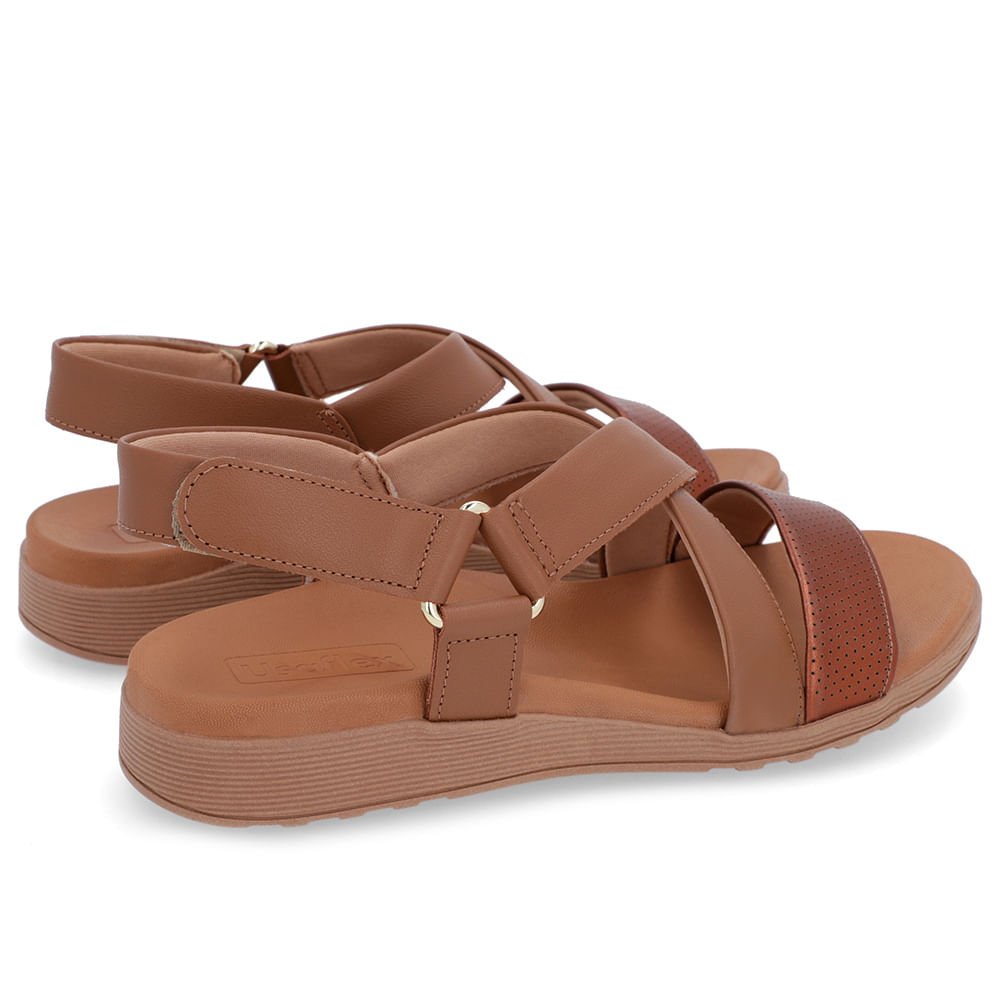 Sandália Tiras Couro Marrom Ajuste Fecho-Flex Marrom 3