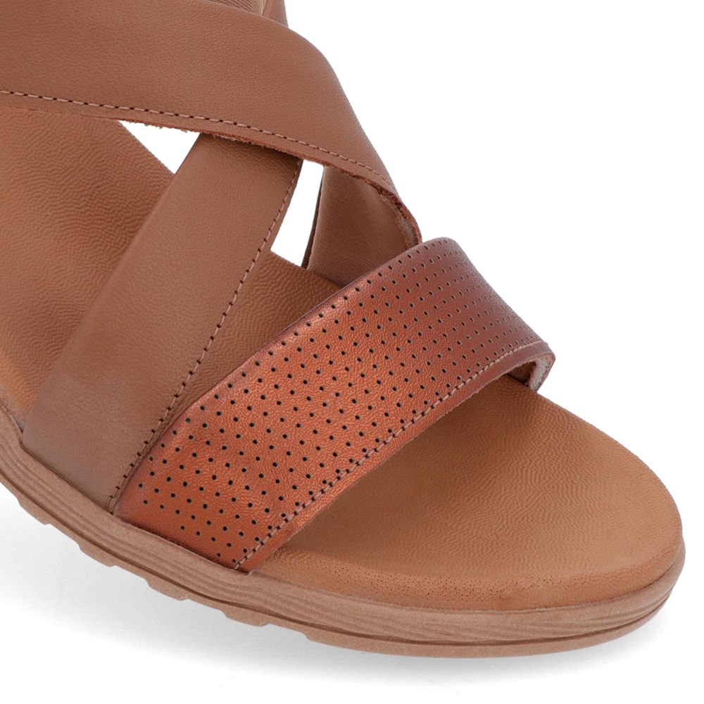 Sandália Tiras Couro Marrom Ajuste Fecho-Flex Marrom 4