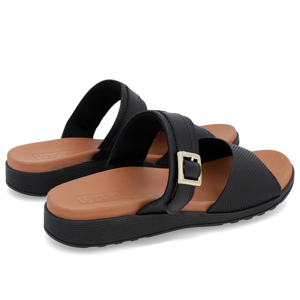 Slide Preto Couro Plataforma Fivela Preto 3