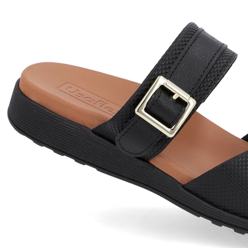 Slide Preto Couro Plataforma Fivela Preto 4