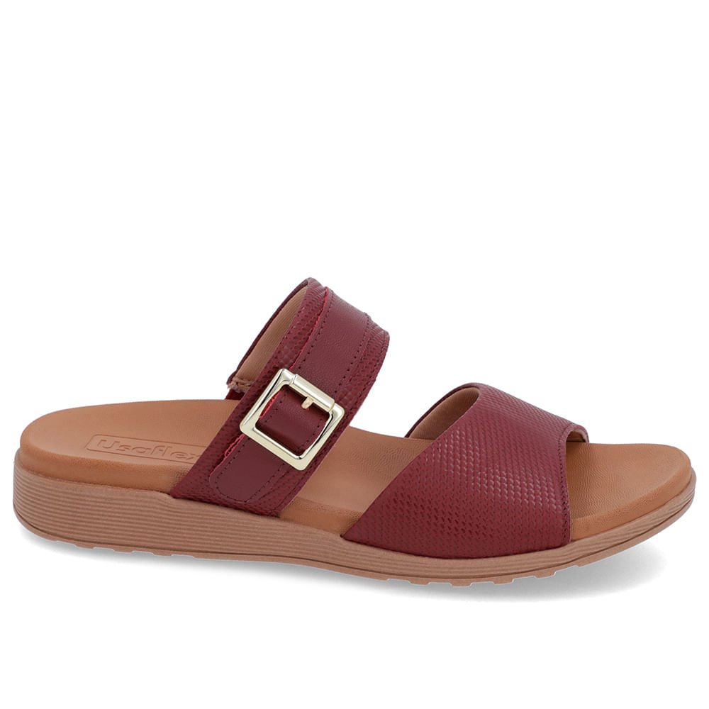 Slide Vermelho Couro Plataforma Fivela