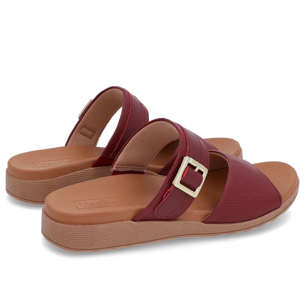 Slide Vermelho Couro Plataforma Fivela Bordô 3