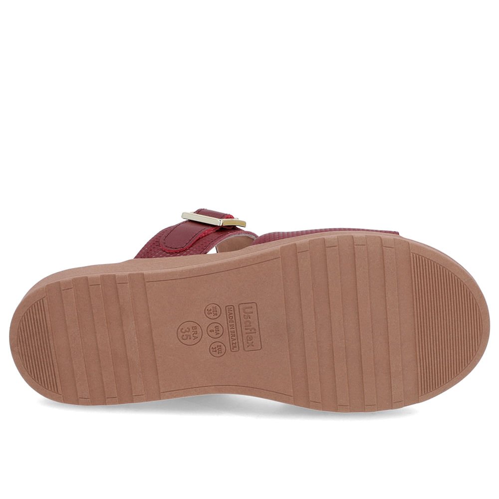 Slide Vermelho Couro Plataforma Fivela Bordô 5