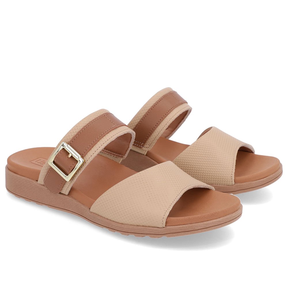 Slide Bege Couro Plataforma Fivela Bege 2