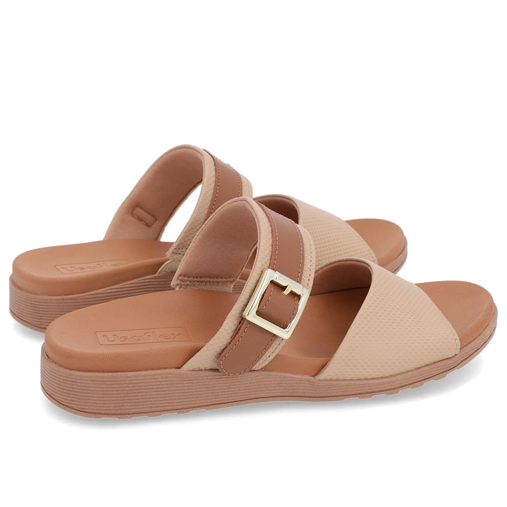 Slide Bege Couro Plataforma Fivela Bege 3