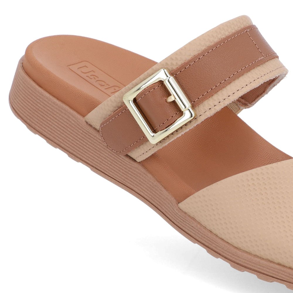 Slide Bege Couro Plataforma Fivela Bege 4