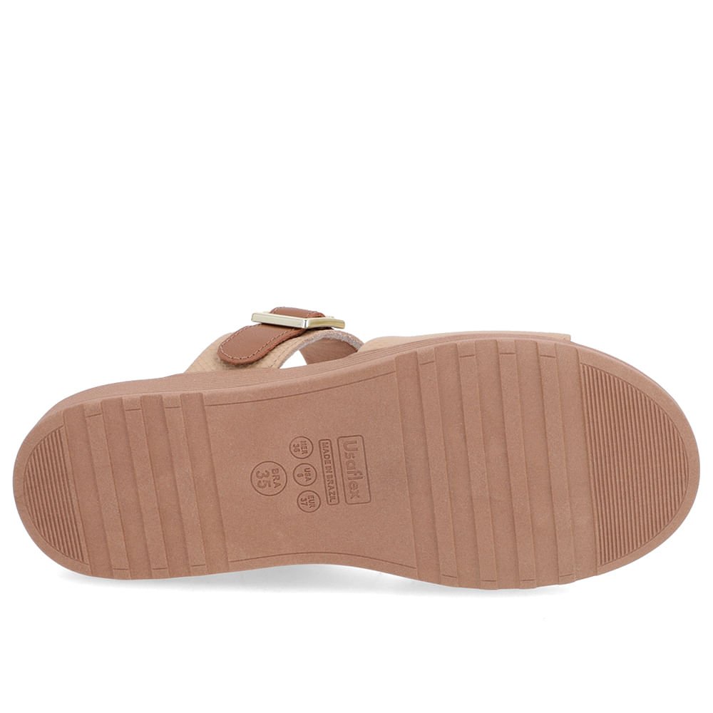 Slide Bege Couro Plataforma Fivela Bege 5