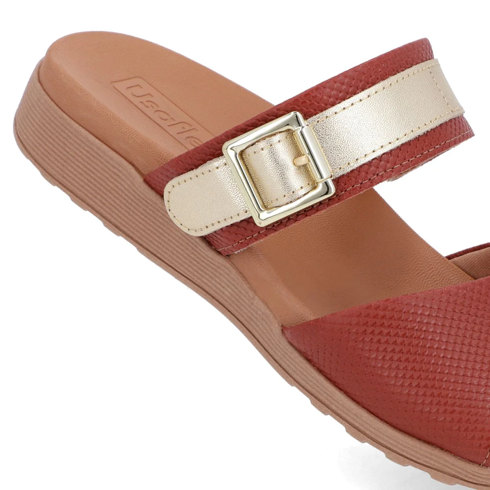 Slide Marrom Couro Plataforma Fivela Marrom 4