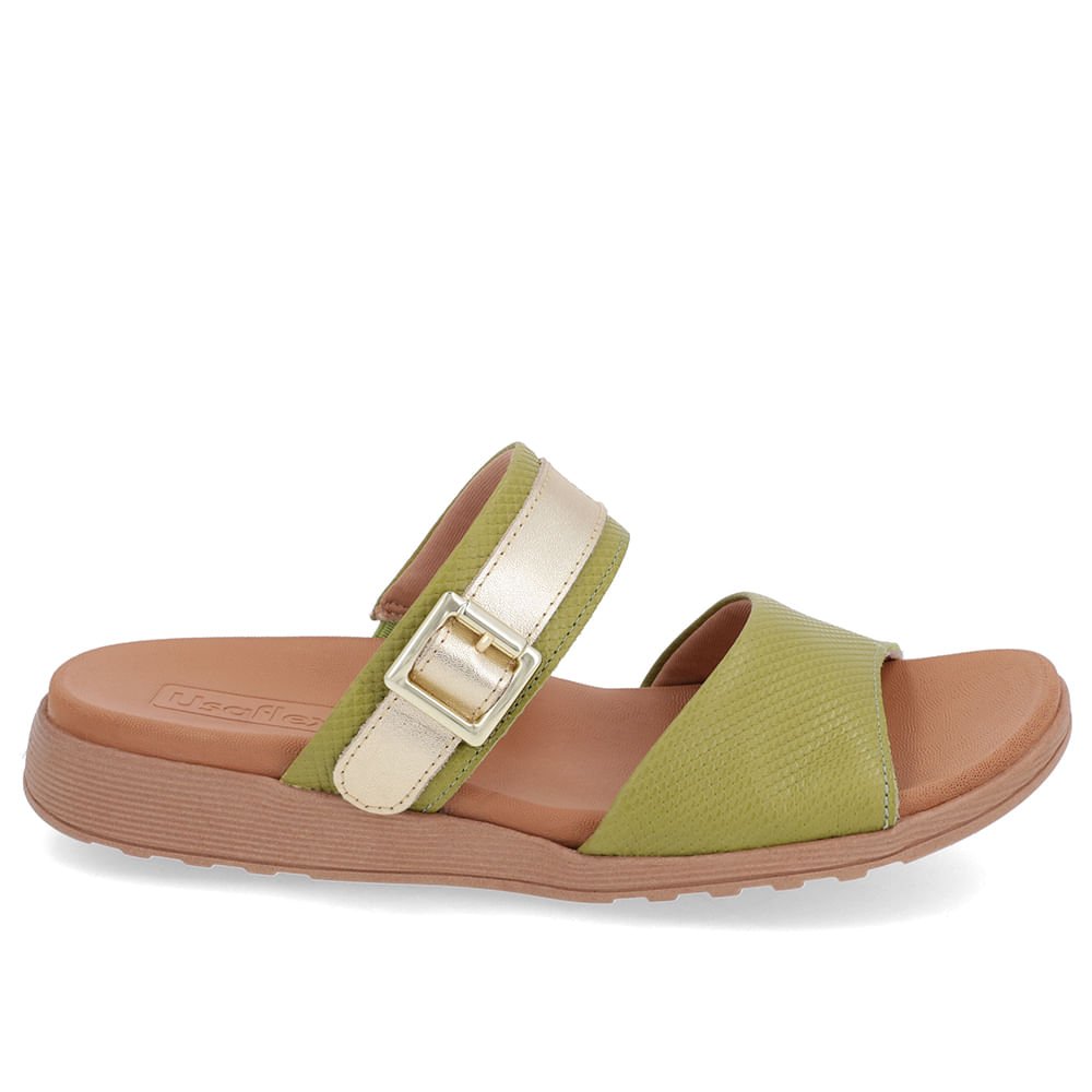 Slide Verde Couro Plataforma Fivela