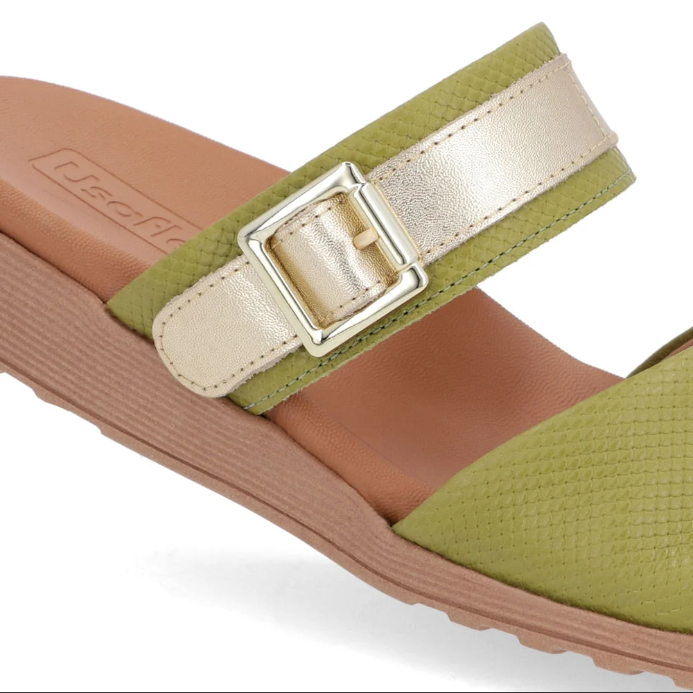 Slide Verde Couro Plataforma Fivela Verde 4