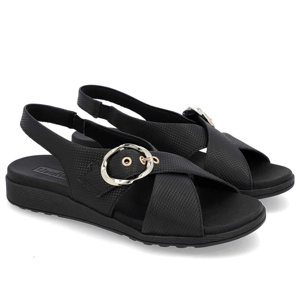 Sandália Tira Cruzada Couro Preta Preto 2