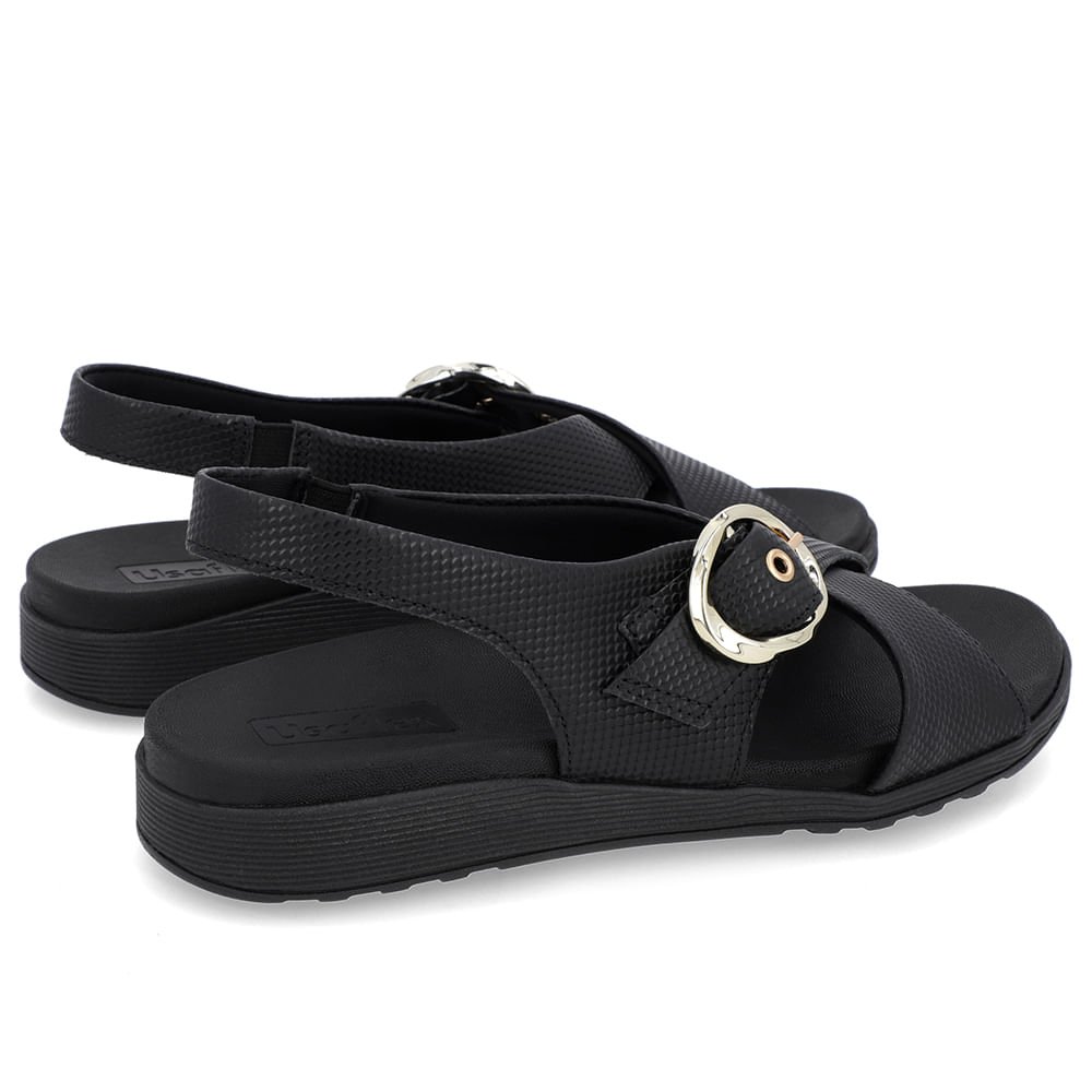 Sandália Tira Cruzada Couro Preta Preto 3