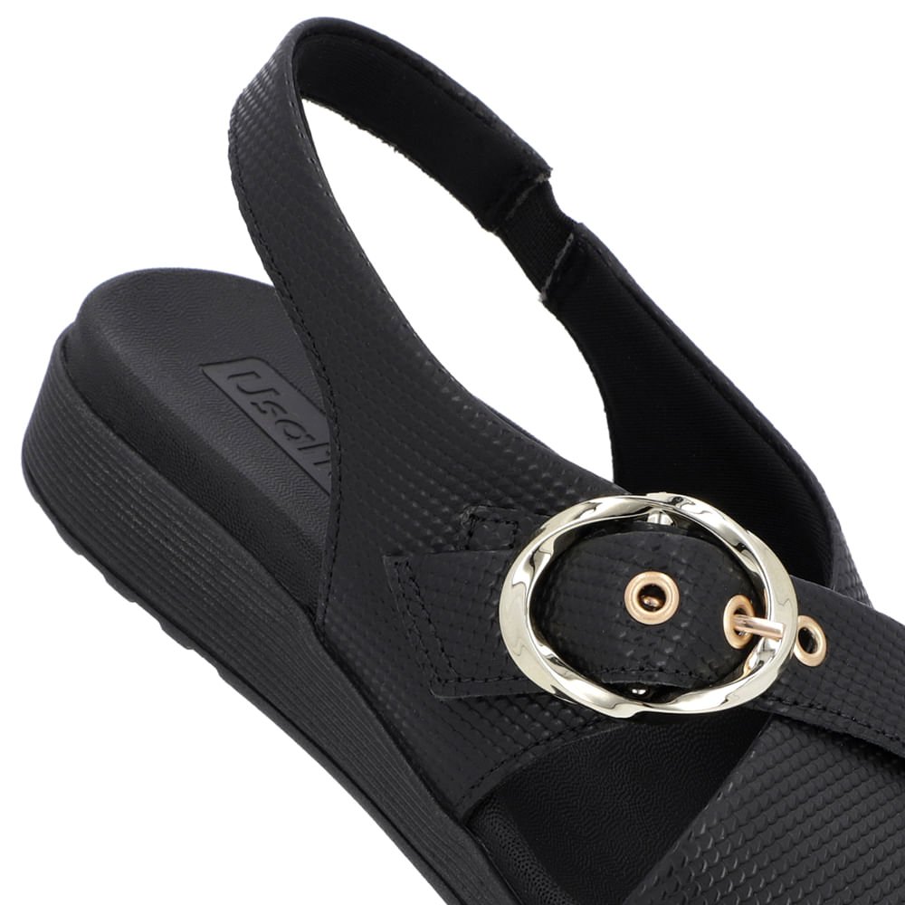 Sandália Tira Cruzada Couro Preta Preto 4