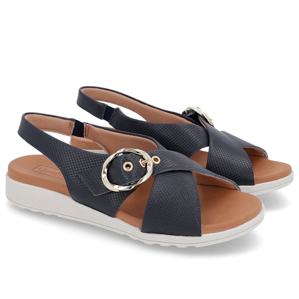 Sandália Tira Cruzada Couro Azul Azul 2