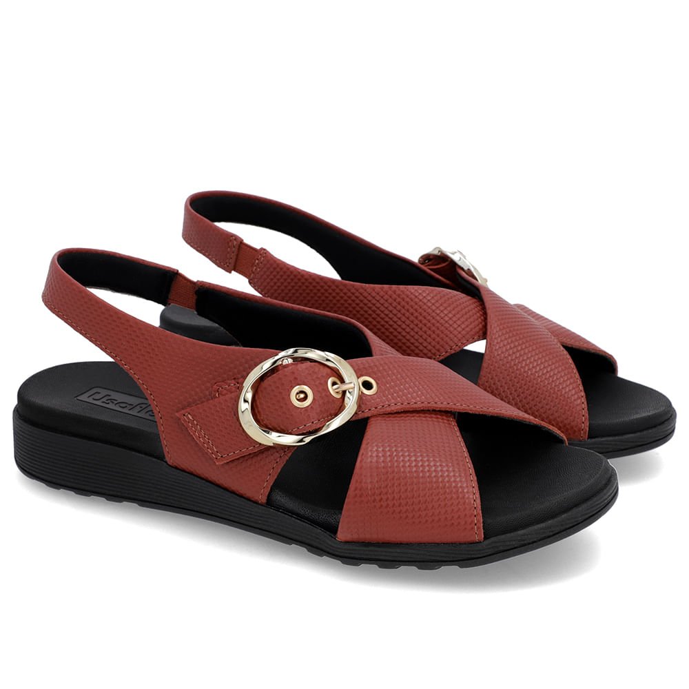 Sandália Tira Cruzada Couro Marrom Marrom 2