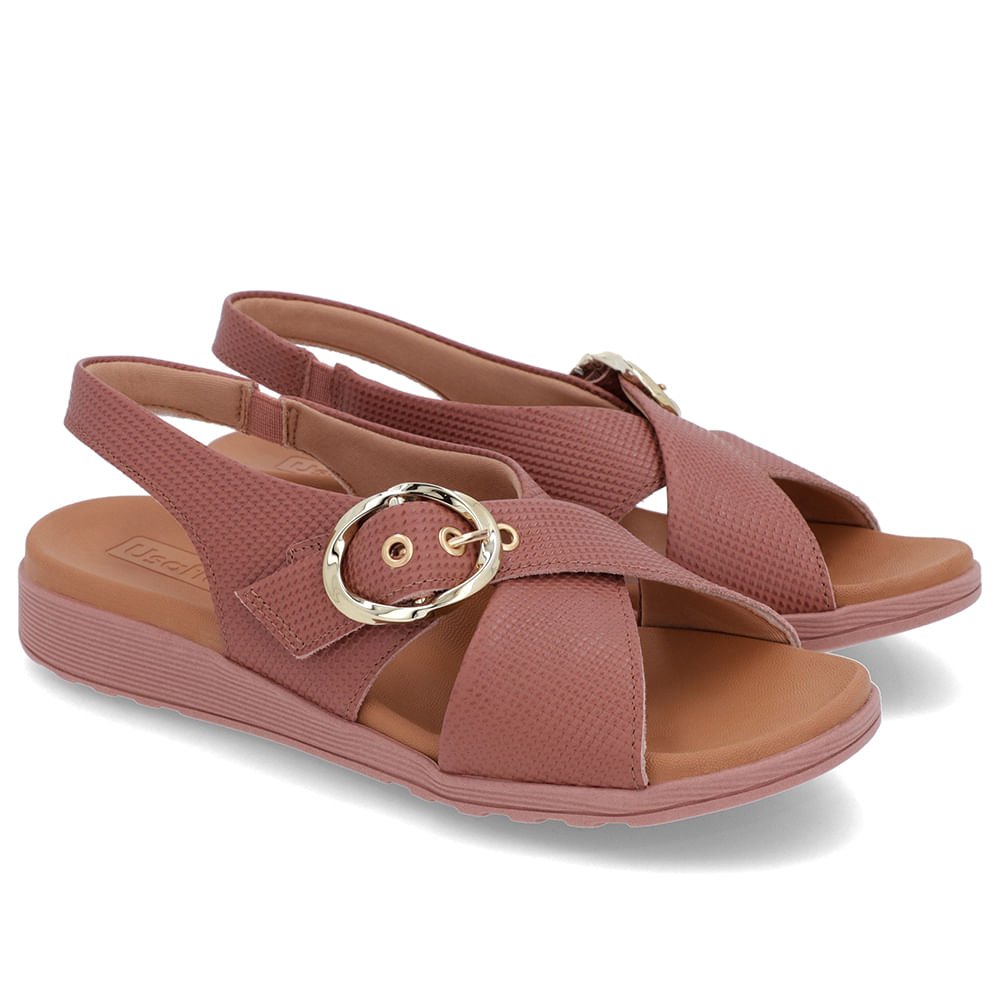Sandália Tira Cruzada Couro Rosa Rosa 2