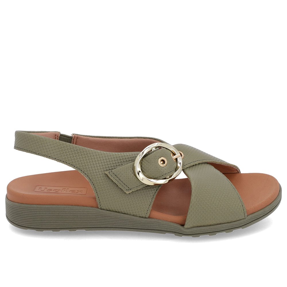 Sandália Tira Cruzada Couro Verde