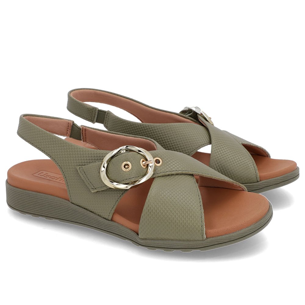 Sandália Tira Cruzada Couro Verde Verde 2