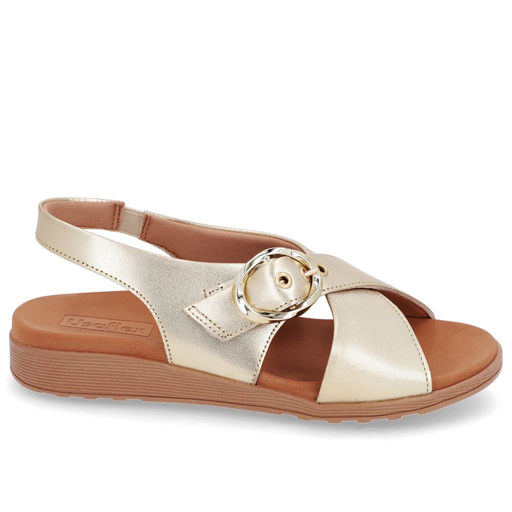 Sandália Tira Cruzada Couro Dourado Dourado 1