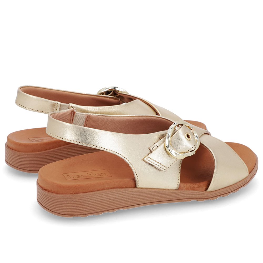 Sandália Tira Cruzada Couro Dourado Dourado 3