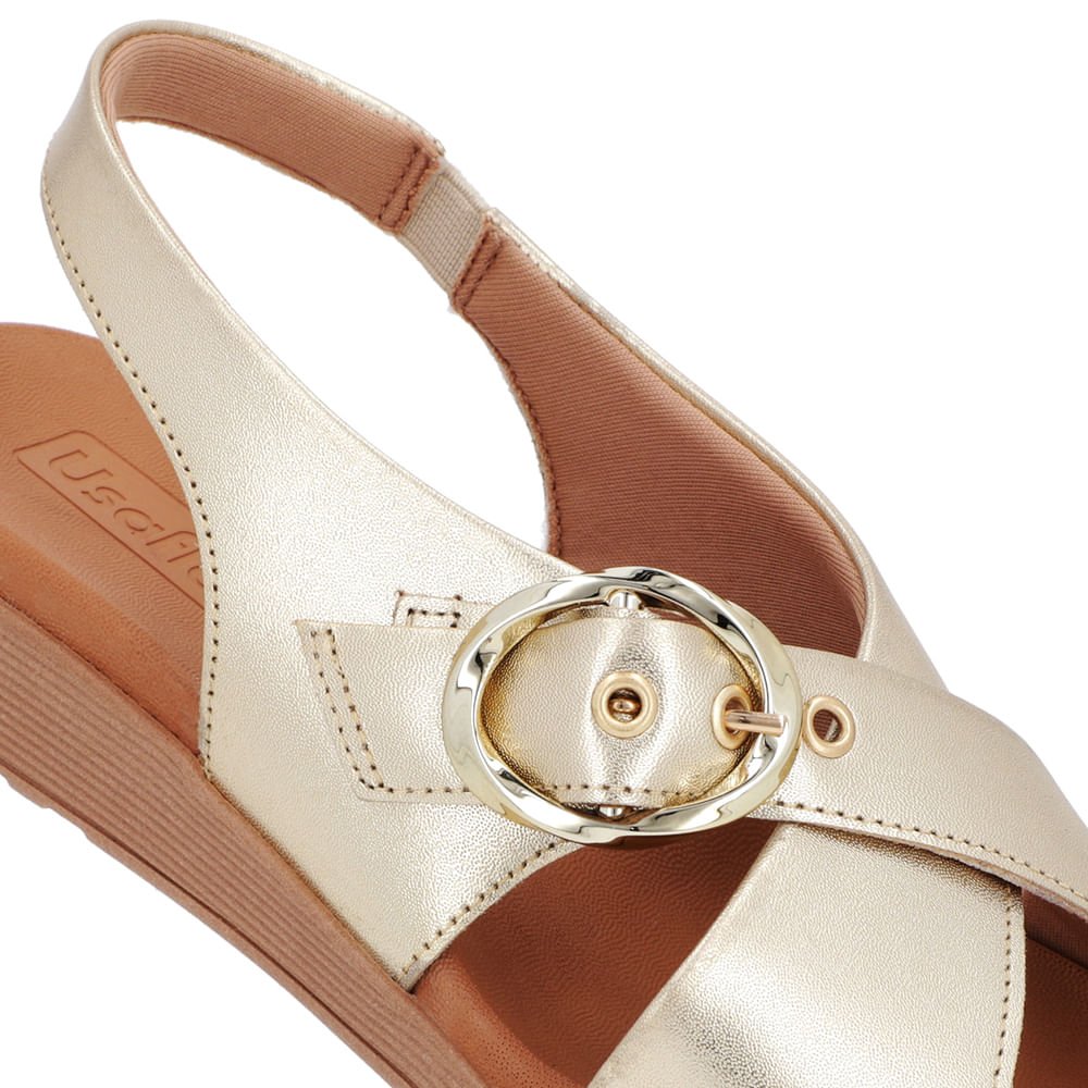 Sandália Tira Cruzada Couro Dourado Dourado 4