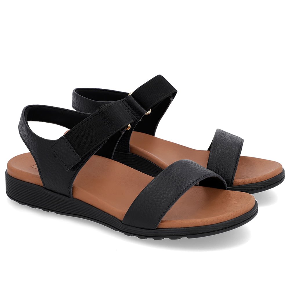 Sandália Casual Couro Preta Preto 2