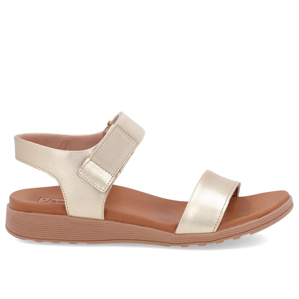 Sandália Casual Couro Dourado