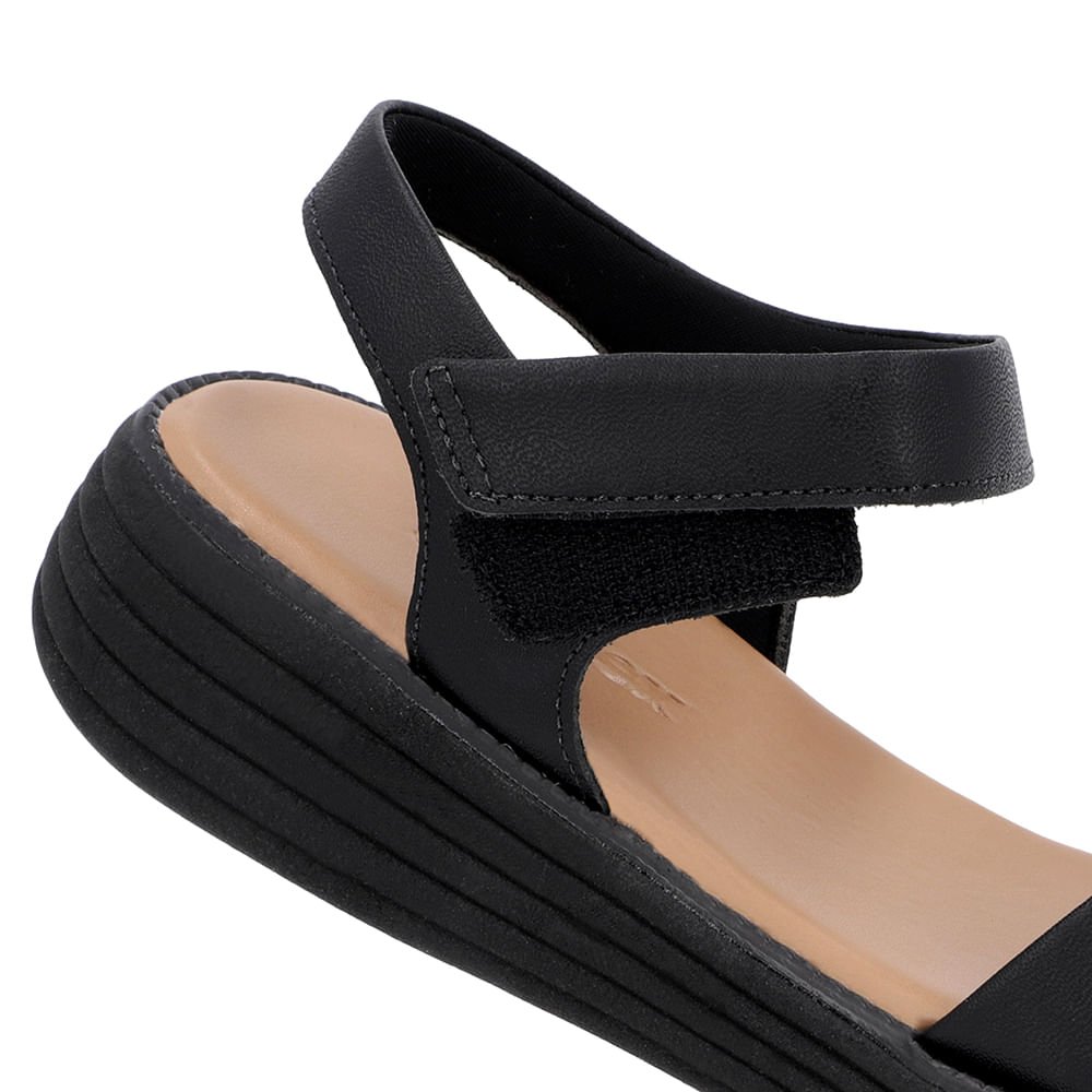 Sandália Casual Couro Preta Sola Preta Preto 4