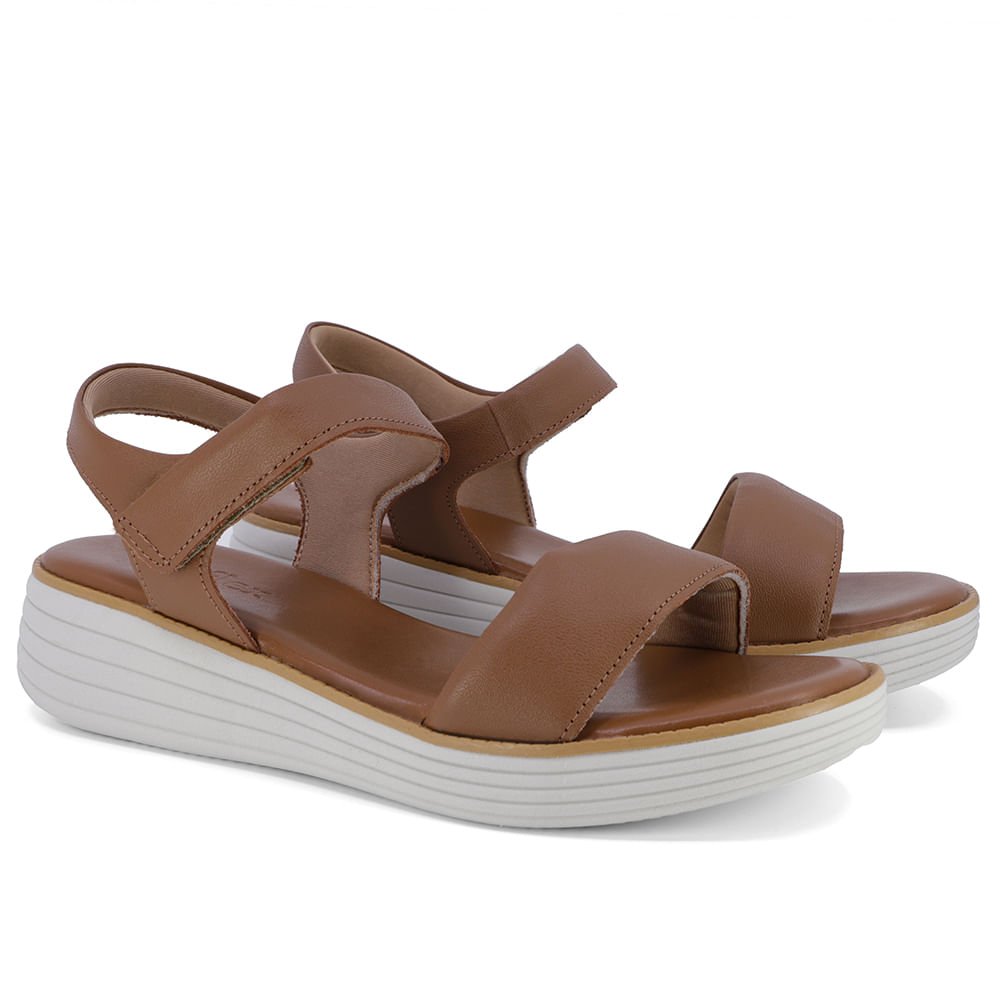 Sandália Casual Couro Marrom Sola Branca Marrom 2