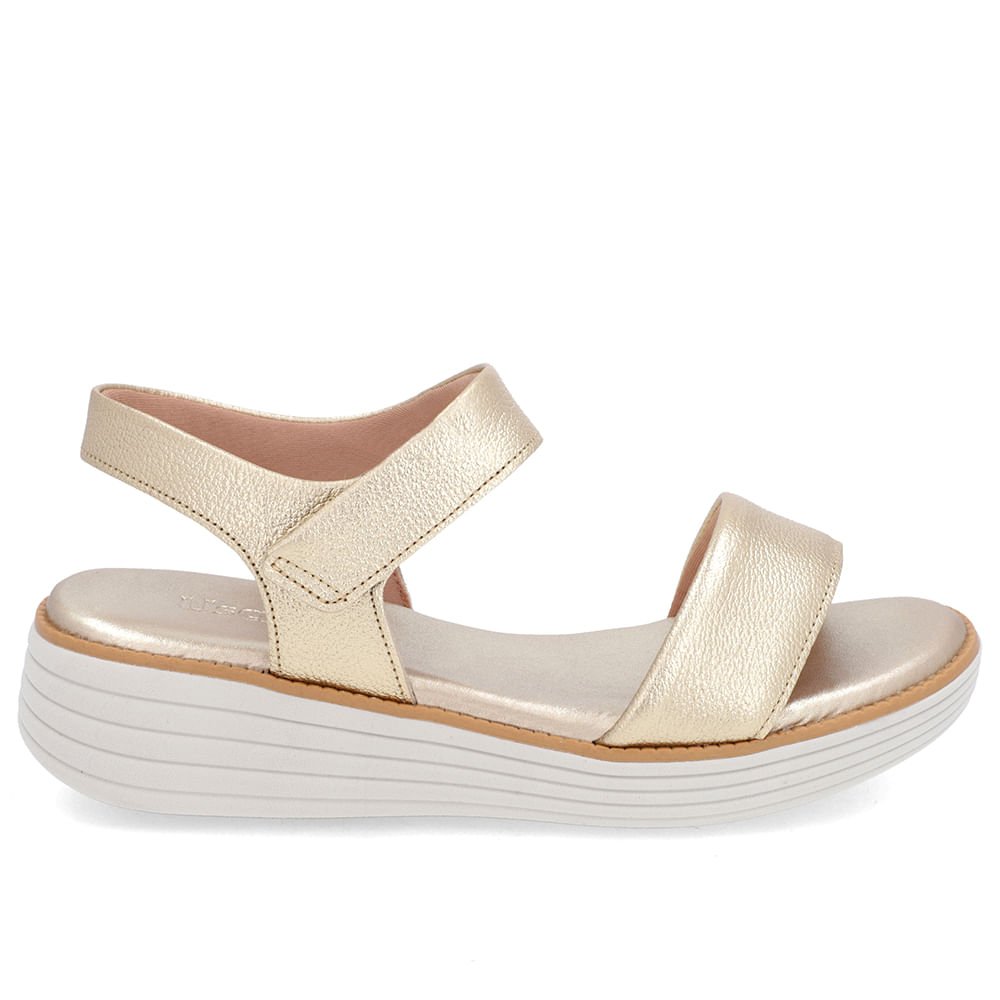 Sandália Casual Couro Dourada Sola Branca Dourado 1