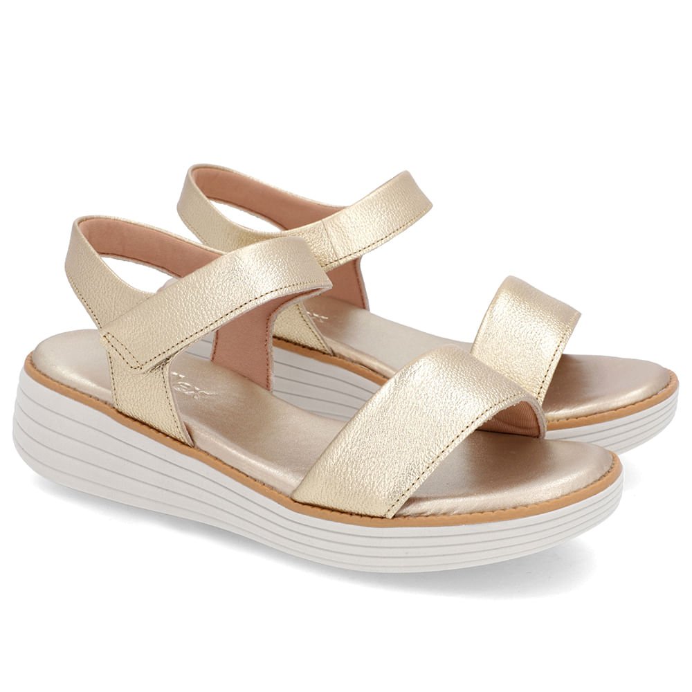 Sandália Casual Couro Dourada Sola Branca Dourado 2