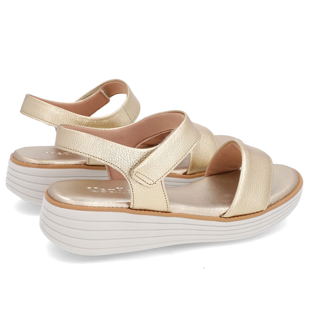 Sandália Casual Couro Dourada Sola Branca Dourado 3