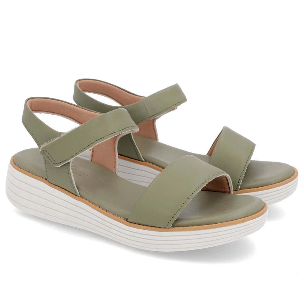 Sandália Casual Couro Verde Sola Preta Verde 2