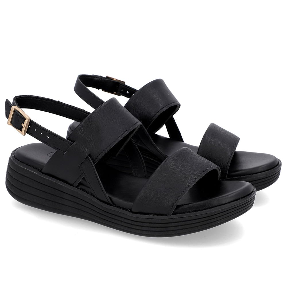 Sandália Salto Plataforma Couro Preta Preto 2