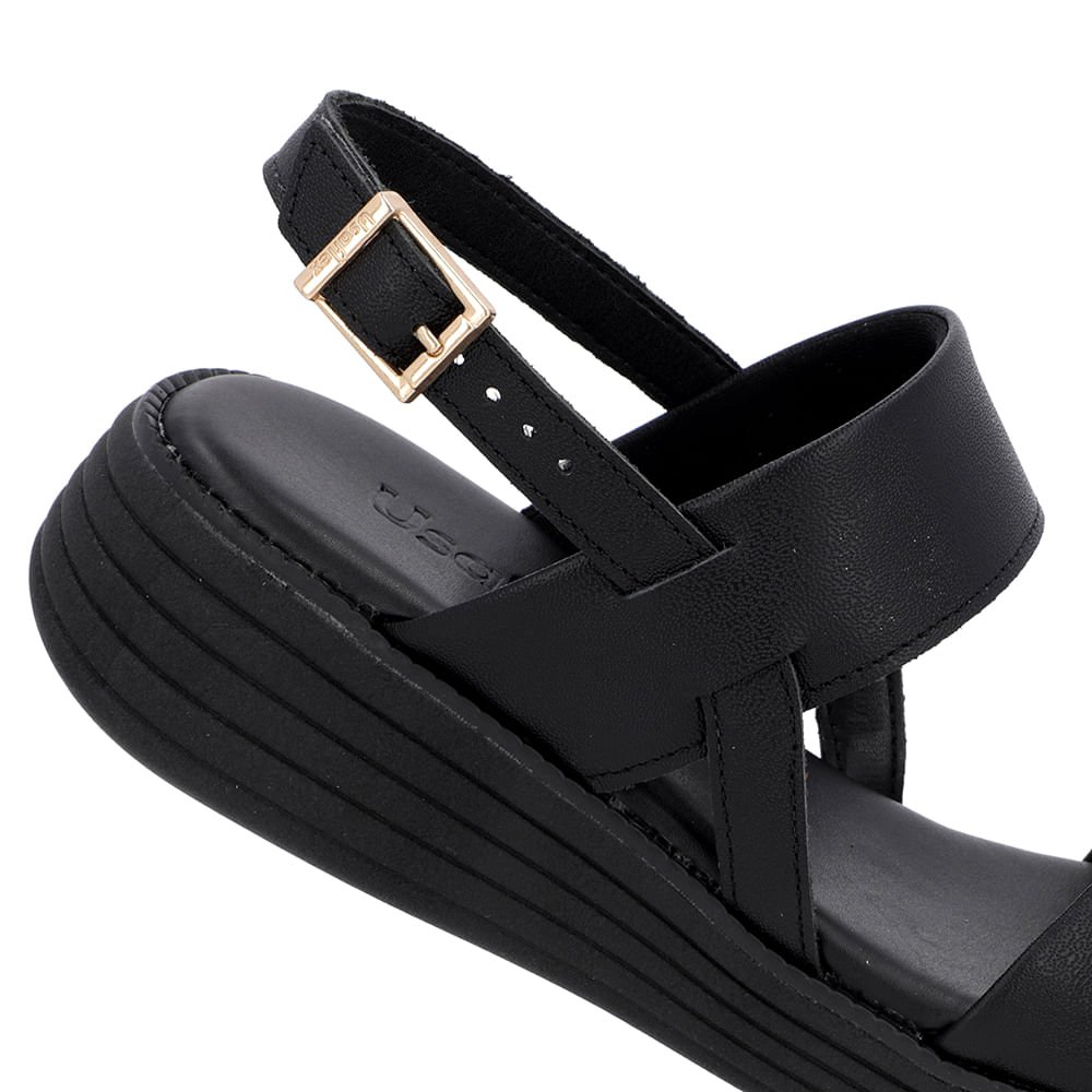 Sandália Salto Plataforma Couro Preta Preto 4