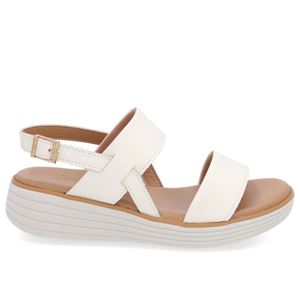 Sandália Salto Plataforma Couro Branca Marfim