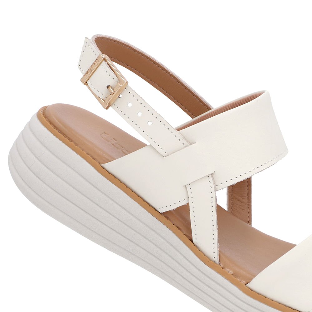 Sandália Salto Plataforma Couro Branca Marfim Branco 4