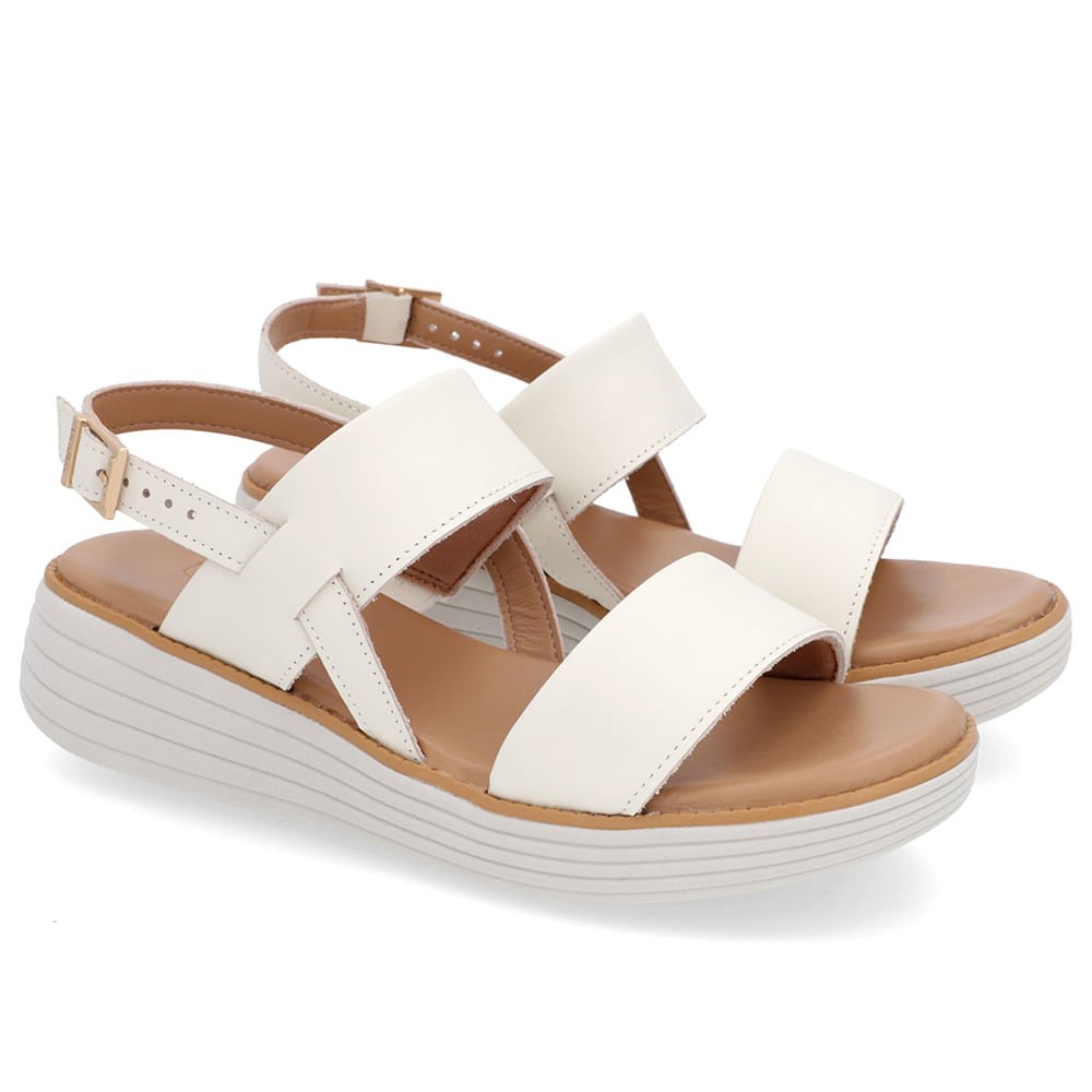 Sandália Salto Plataforma Couro Branca Marfim Branco 2