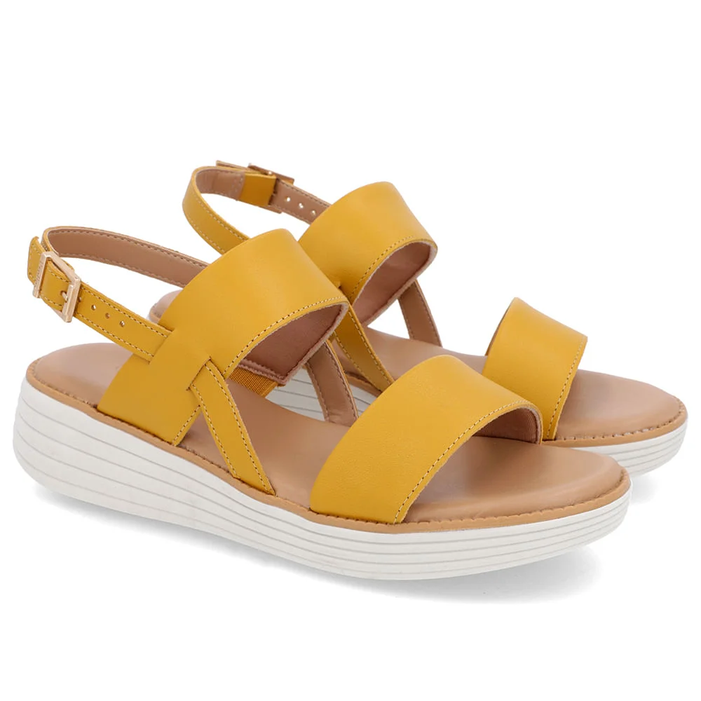 Sandália Salto Plataforma Couro Amarela Amarelo 2