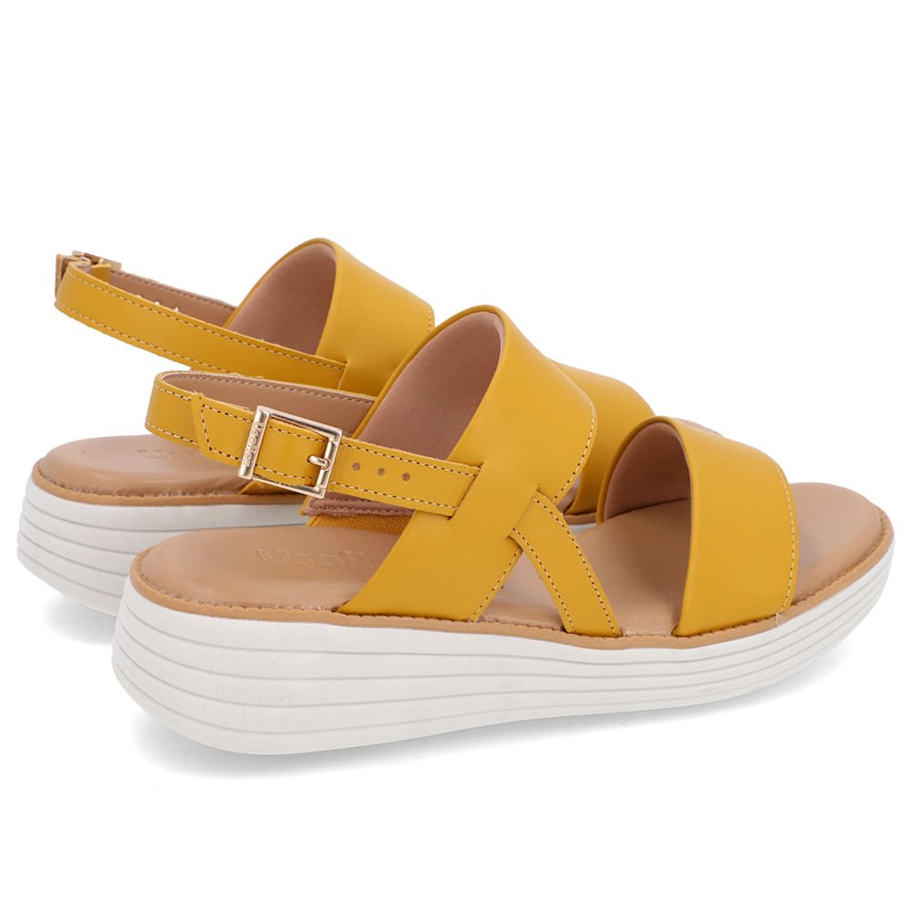 Sandália Salto Plataforma Couro Amarela Amarelo 3